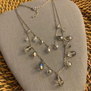 Iridescent Bead Layered Silver Tone Necklace